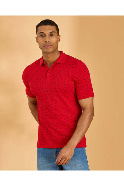 REDTAG Men Red Allover Print Polo Shirt