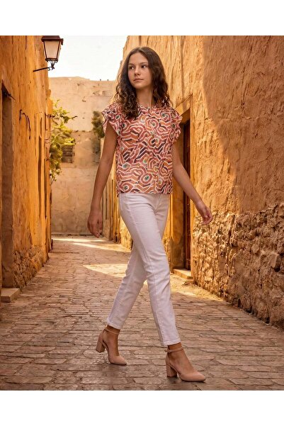 REDTAG بلوزة كاجوال مطبوع باللون البيج للبنات الكبيرات