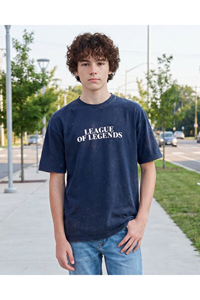 REDTAG تي شيرت مطبوع باللون الأزرق البحري للأولاد الكبار