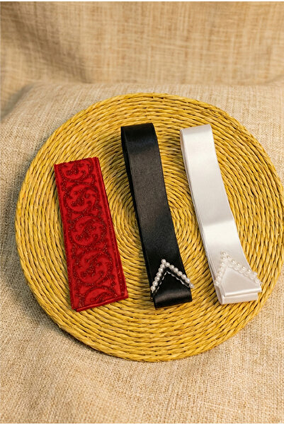 Massaltay Red and White Jewelry Ribbon Set and Bridal Waist Sash Bridal Acces...