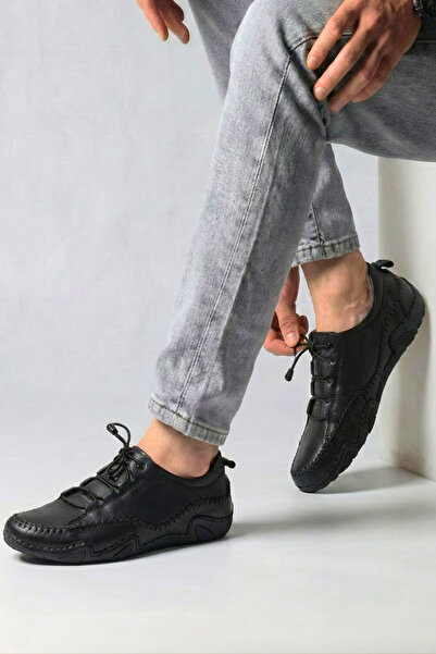 Ekonomik Ayakkabı Genuine Leather Black Men's Casual Shoes – Comfortable Sole...
