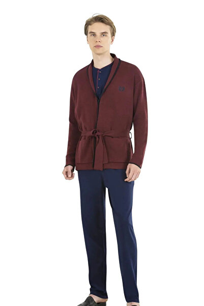 Pierre Cardin Men's Dowry Boxed Collared and Buttoned Burgundy Pajama Set - B...
