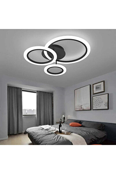 Jiju LED Chandelier 3 BLACK CIRCLE Equivalent 300W Remote control D60 x h 12 cm