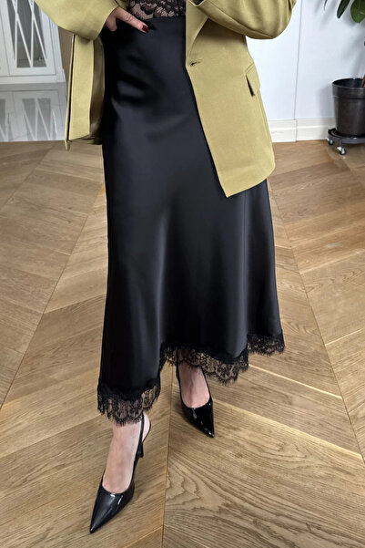 ÇEÇİM Δαντέλα Λεπτομερής Σατέν Μίντι Φούστα NSA-58087