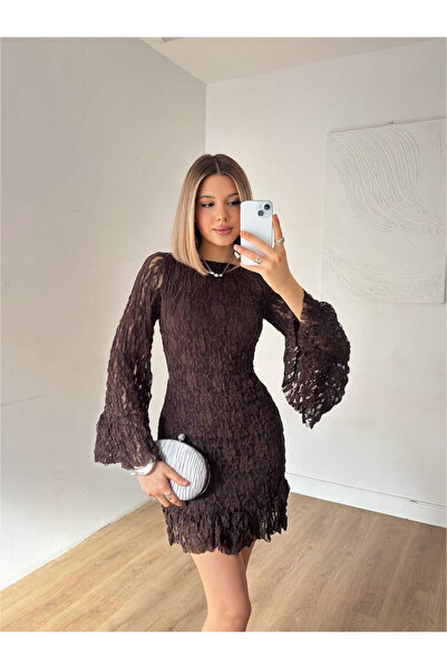 Coral Backless Gathered Tulle Dress 20303 Brown