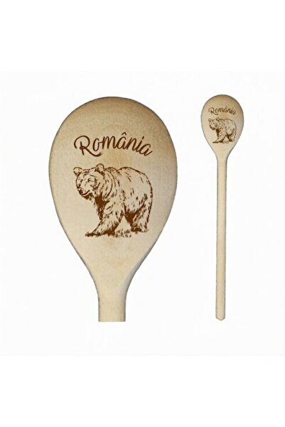 OEM Wooden Spoon Engraved 'Romania' with Bear – 30 cm – Souvenir Gift