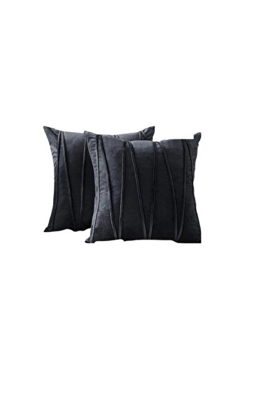 OEM Set of 2 cushion covers, 44 x 44 cm, Striped Velvet , black