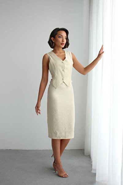 bacc فستان نسائي منسوج من قماش التينسل باللون البيج مع سترة ذاتية الصنع طراز ...