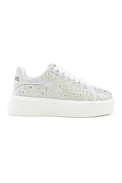 Tmall Women's Sports Shoes,-Leather with Rhinestones, D1464, White