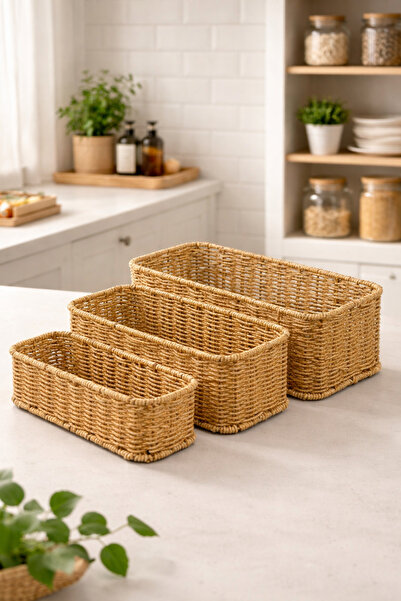 YzHome 3 Size Wicker Rattan Organizer Basket Multi-Purpose
