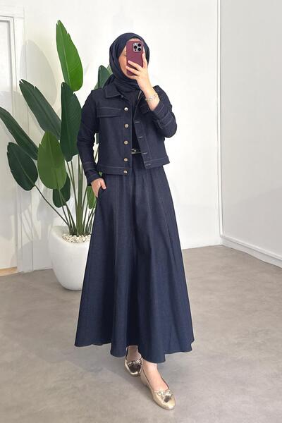 SİNDAL Denim Ceketli Elbise Takım - Lacivert