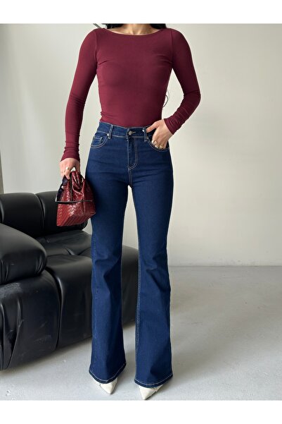 DESTEMODA Women's Spanish Air Washed Denim Trousers Navy Blue 4012