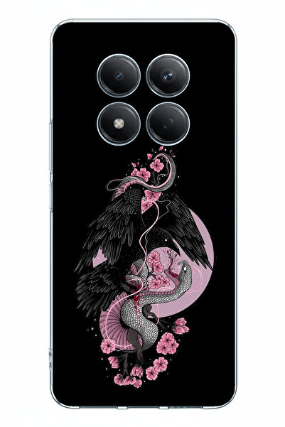 TechTree Redmi Note 15 PRO 5G Uyumlu Pembe Siyah Yılan Baskılı Silikon Kılıf