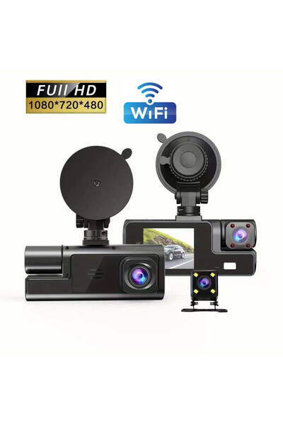 Vivendo Camera Auto Tripla Vivendo® FullHD, 3 Camere Fata/Spate/Interior, Ecr...