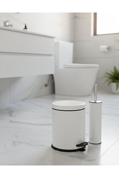 Bürke 3 Liter White 2-Piece Bathroom Set Pedal Trash Can WC Toilet Brush Set ...