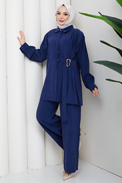 hafsamina Side Buckle Double Suit Navy Blue Hm2882