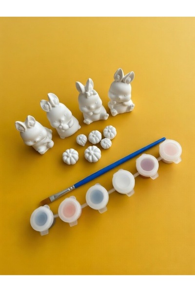 Tilekey Seramik Taş Tozu Tavşanlar ve Balkabakları Boyama Seti / Kendin Boya