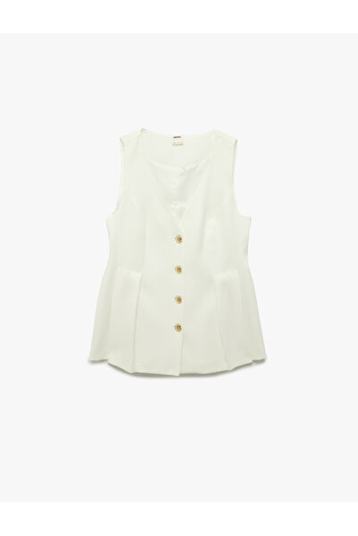 Koton Düğme Detaylı Kolsuz Uzun V Yaka Yelek