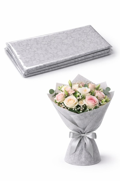 OEM Set 3 Folii de impachetat pentru flori din panza – Gri, model floral prem...