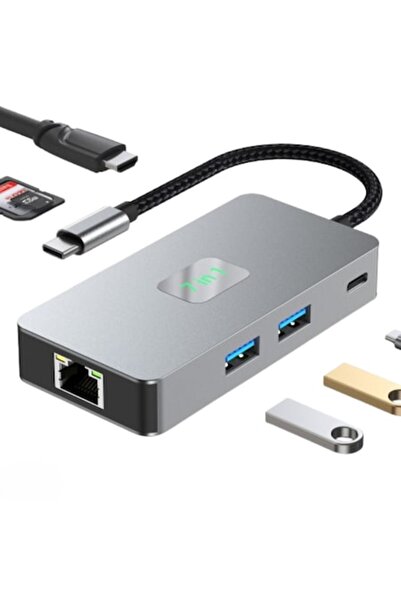 ANCIBI Adaptor HUB 7 în 1, USB Tip-C, HDMI 4K, Gri