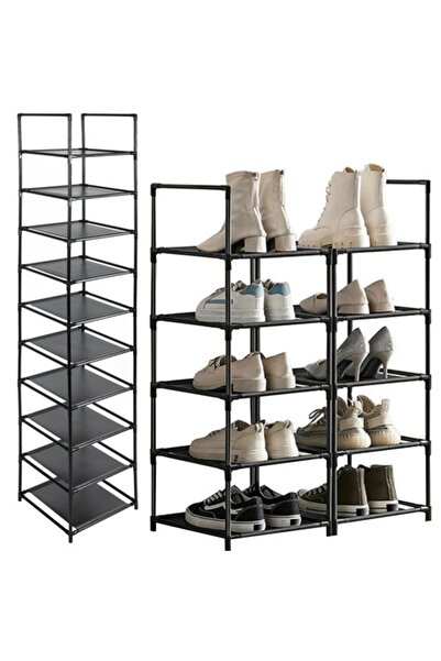 Selgot Modular Shoe Rack with 10 Shelves, Dimensions 176 x 33 x 33 cm, Black ...