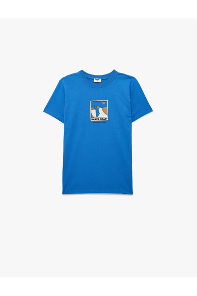 Koton Βαμβακερό μπλουζάκι με κοντό μανίκι με λαιμόκοψη