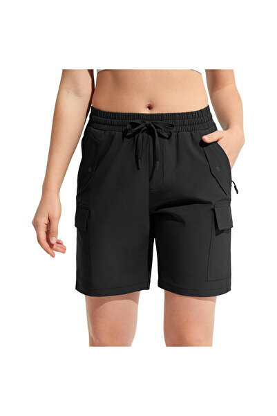 OEM Women's Cargo Shorts - Trekking, Sports, Quick Drying - 6 Pockets, Black, M