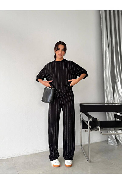 Coral Stone Striped Suit 2318 Black
