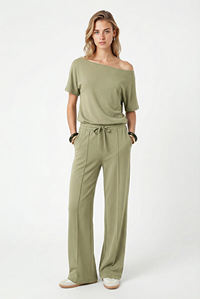 Ritnice Women's Zeny Modal Touch Boat Neck Elastic Waist Pocketed Khaki Top a...