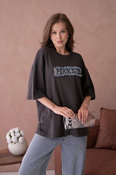 fuşyha butik Oversize Printed Women's T-Shirt – Relaxed Fit Casual Basic T-Shirt