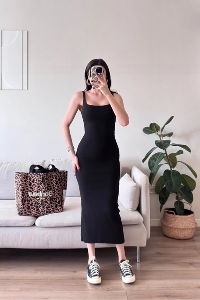 Zoom Butik Ön Arka Kare Elbise - SİYAH