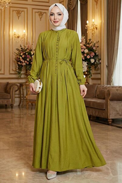 hafsamina Esila Lace-Up Britli Hijab Dress Green Hm2884