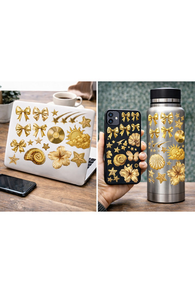 Limitless Design مجموعة ملصقات ذهبية جمالية مقاس 22x30 سم - للابتوب، الهاتف، ...