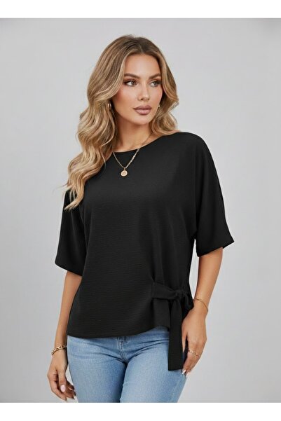 Modayakamoz New Season Short Sleeve Side Tie Aerobin Blouse