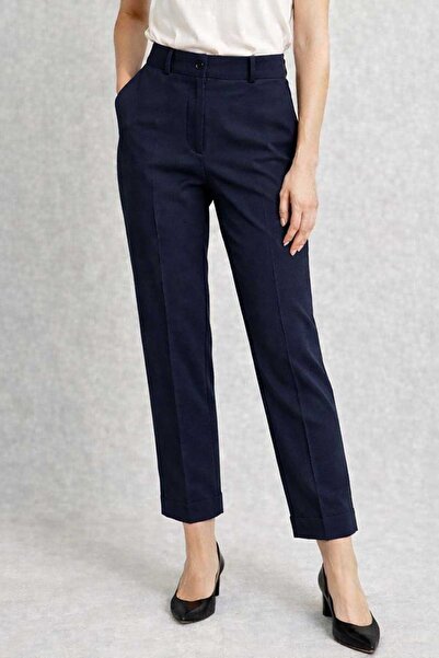 Remsa Mayo Plus Size Women's Slit Detail Ankle Length Fabric Trousers 07 Navy...