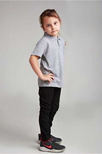 OKULCA Γκρι Unisex χτενισμένο βαμβακερό μπλουζάκι πόλο γιακά