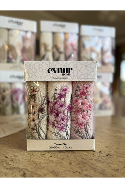 Çeyiz Merkezi 3’lü Kutulu 3D Nakışlı Havlu Seti 30x50 cm HAVLU5