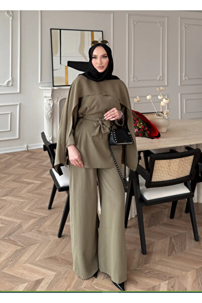 Molly Nelly Γυναικείο Σετ Σχεδιασμού με Κορδόνι στη Μέση και Λεπτομέρεια Κάπα...