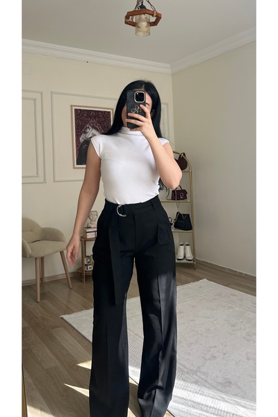 YELZEY BUTİK Yüksek Bel Wide Leg Kumaş Pantolon