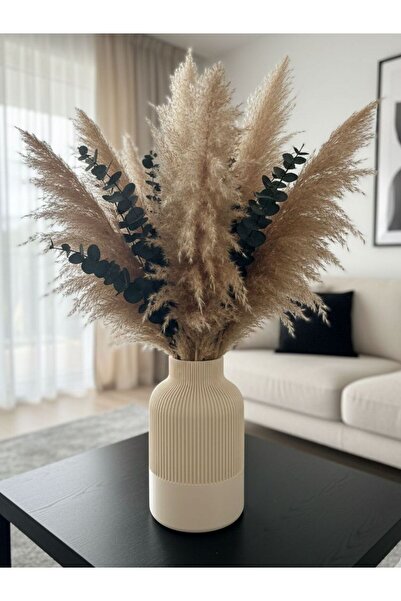 MCY DEKOR Minimalist Japandi Tarzı Bej Çiçek Vazosu - Bohem Dekoratif Obje (2...