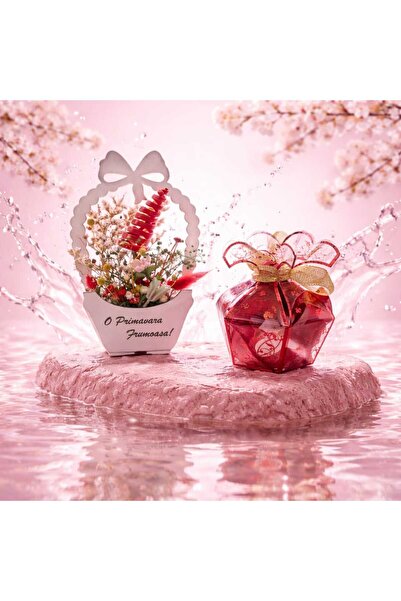 victiny Cosulet cadou decorat manual cu flori uscate + cutiuta cu esarfa mata...