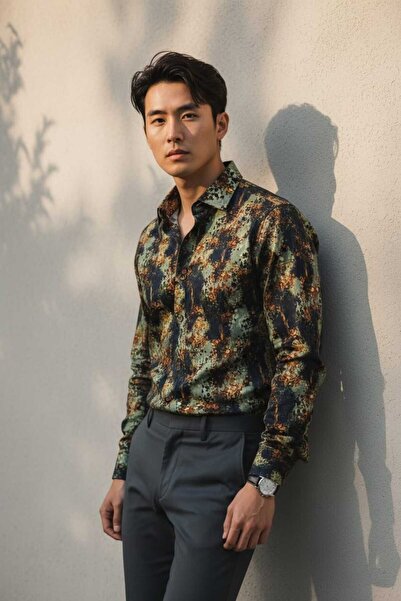 Louis Fabel Colorful Patterned Long Sleeve Men's Shirt