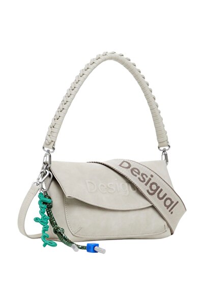 Desigual Women's Grey Synthetic Leather Shoulder Bag - Half Logo 6L