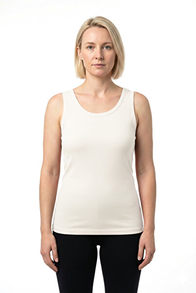 Cottonland Women's Blanca Stretch Cotton Ribbed Fit Cut Slim Undershirt Ecru