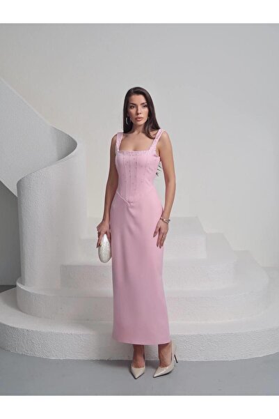 conconmoda Taşlı Tasarım Uzun Elbise Romane