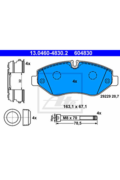 Ate Σετ τακάκια φρένων, δισκόφρενα 13.0460-4830.2