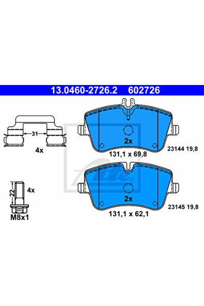 Ate Σετ τακάκια φρένων, δισκόφρενα 13.0460-2726.2