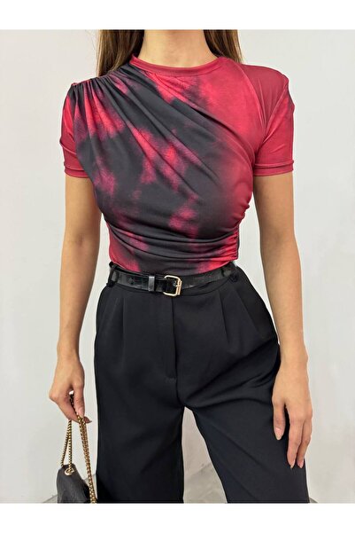 DİLARA GİYİM Waist Shoulder Gathered Tie Dye Print Sendy Blouse