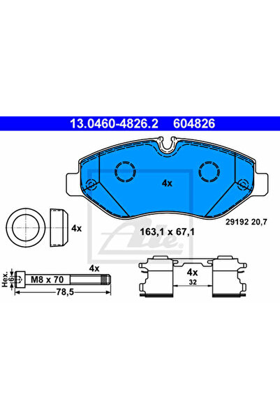 Ate Σετ τακάκια φρένων, δισκόφρενα 13.0460-4826.2