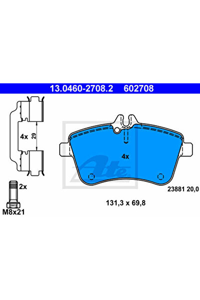 Ate Σετ τακάκια φρένων, δισκόφρενα 13.0460-2708.2